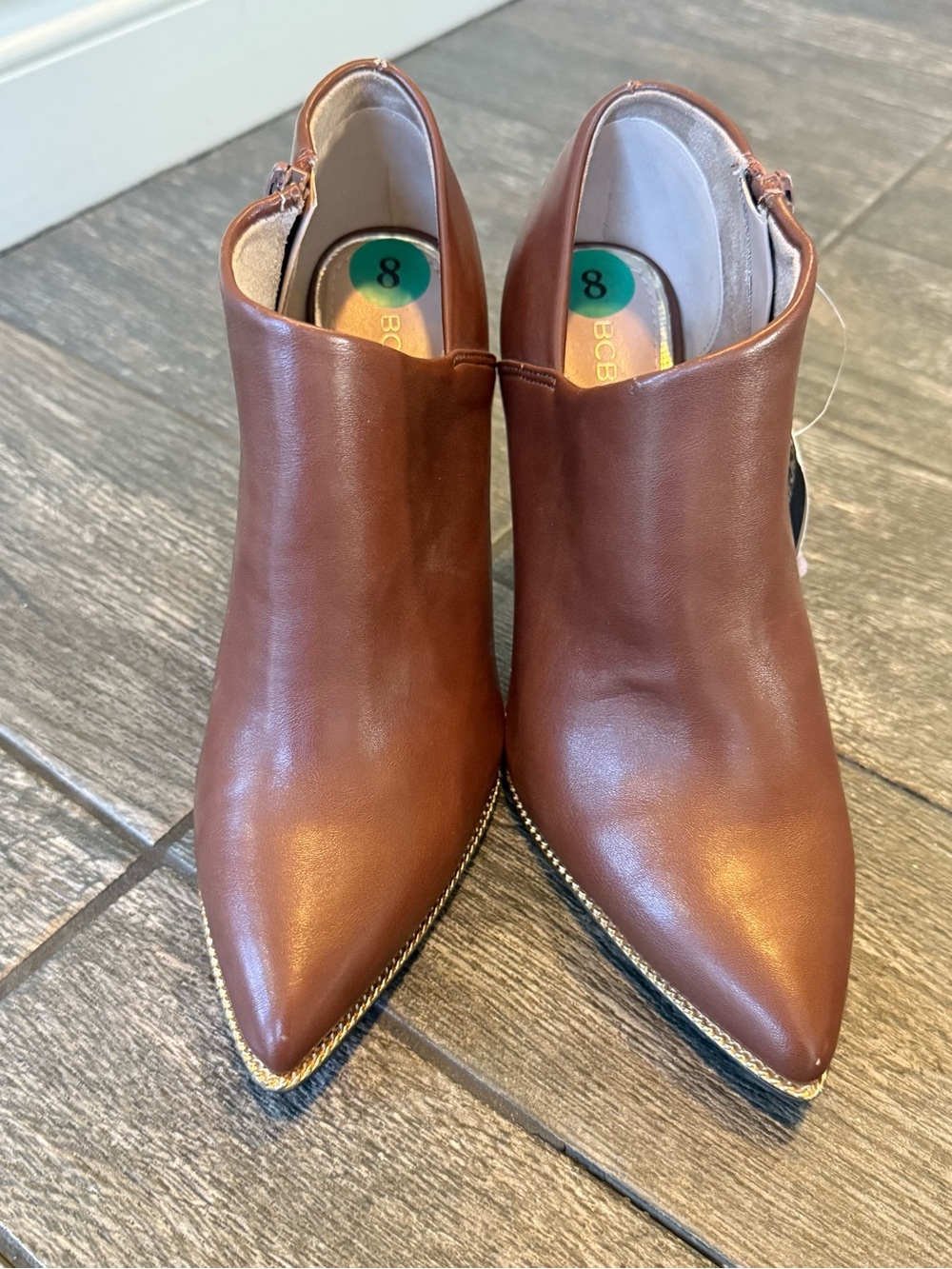 Marshalls Brown Pointed Toe Ankle Booties with Gold Trim